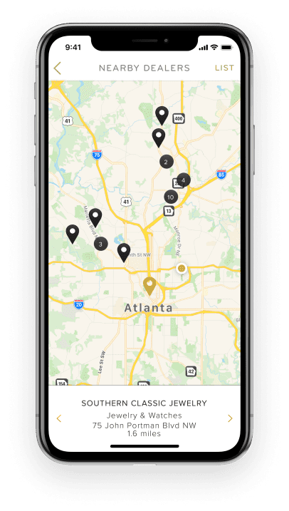 Geolocation functionality allows 1stdibs shoppers to find dealers and galleries near them.