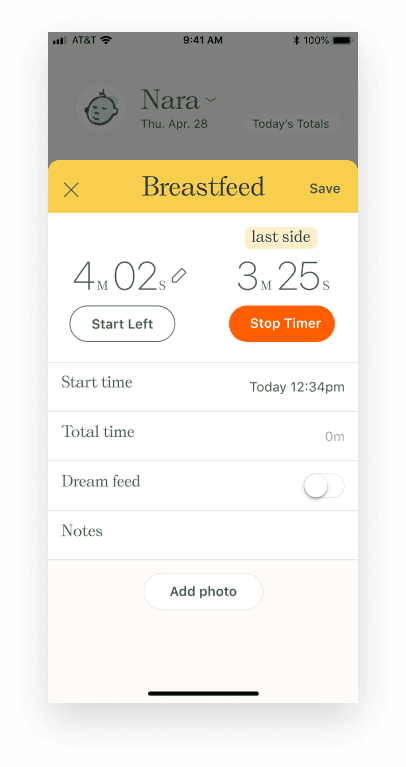 Nara baby tracker breastfeed timer