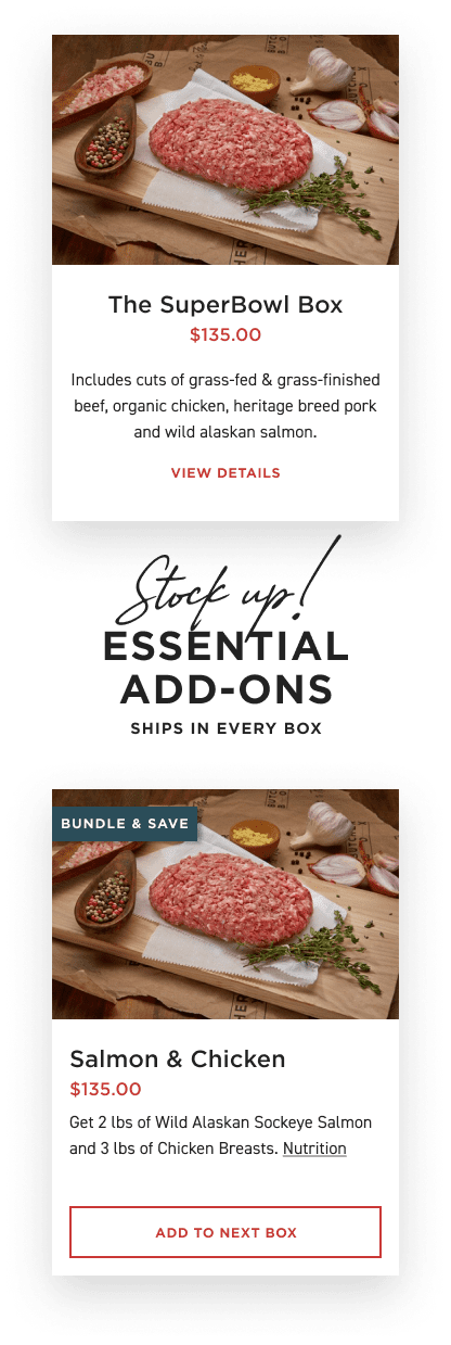 A mobile optimized design system allows ButcherBox members to easily manage their box on their phone.