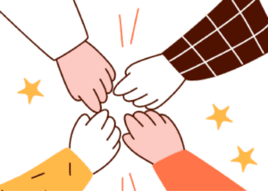 Illustration of four hands meeting in the middle