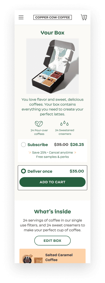 Customers can review their box before deciding to subscribe or make a one-time purchase.
