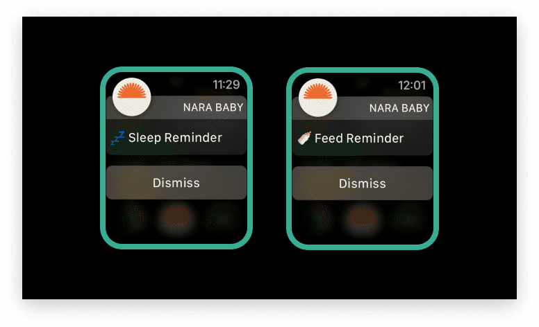 Nara Baby Tracker reminders on the Apple Watch.