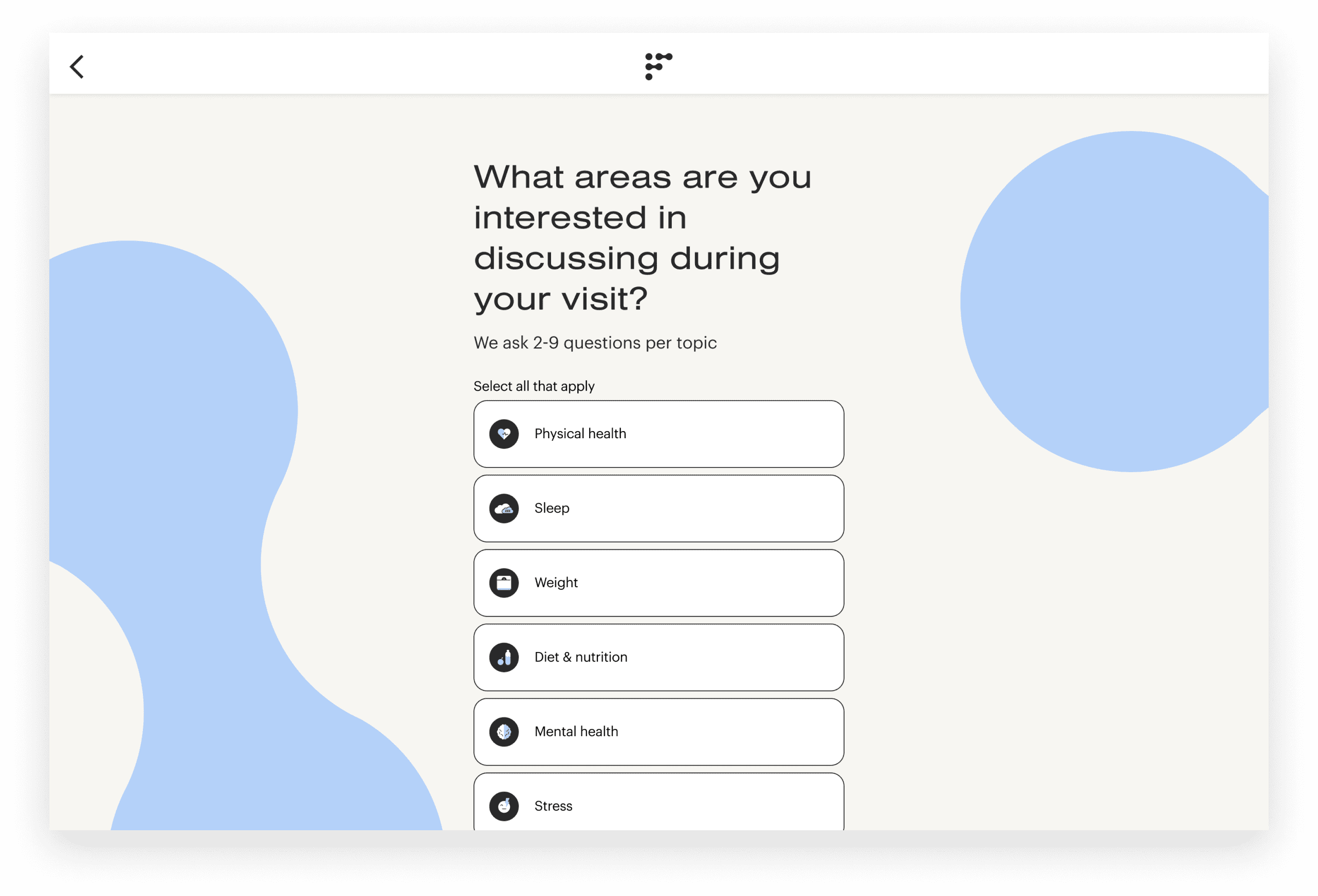 An on-boarding quiz that personalizes the customer’s health experience.