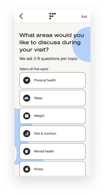 An on-boarding quiz that personalizes the customer’s health experience.