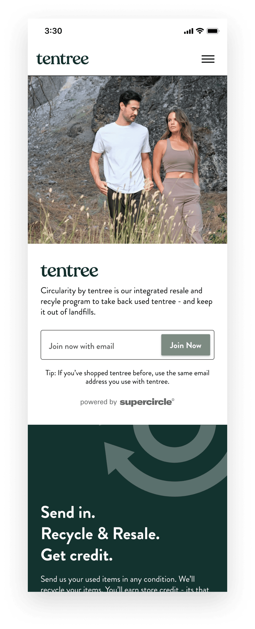 Tentree white label recycling experience for customers.