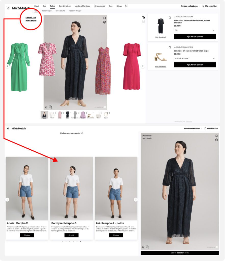 Veesual's software helps shoppers visualize fit selection by rendering different garment sizes on models the shopper has selected.
