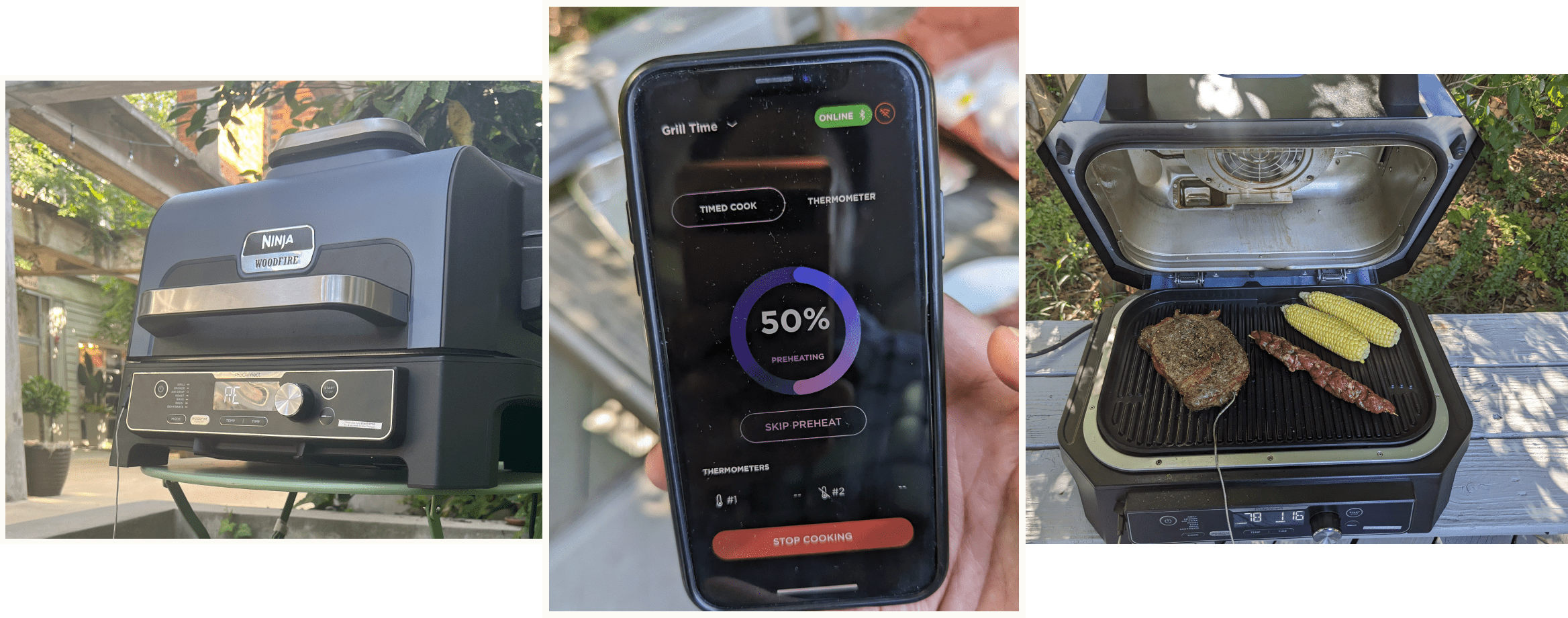 Photo collage of the Ninja Pro Connect app and Grill