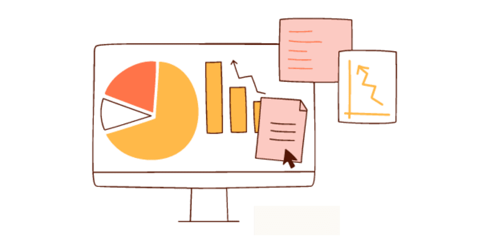 Illustration of computer showing graphs and chart representing CRO data.